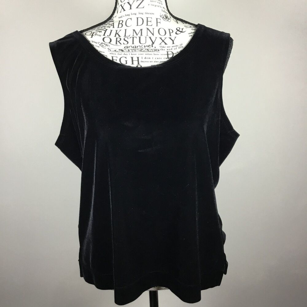 Black velvet tank with side slits witchy witchcore whimsygoth boho vintage y2k L